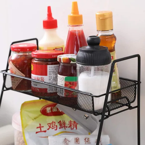 Vista 4 de Organizador de especias, organizador de estante de baño de 2 niveles para encimera, organizador de estante de cocina para latas de especias, frascos