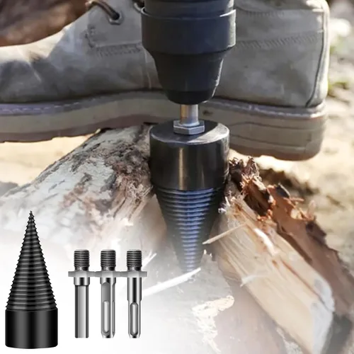 Vista 8 de Firewood Splitter Drill Bit, Removable Screw Cone Wood Drill Bit Set, Steel Kindling Splitter Drills Bits with 3 Attachment, Firewood Splitting Cut
