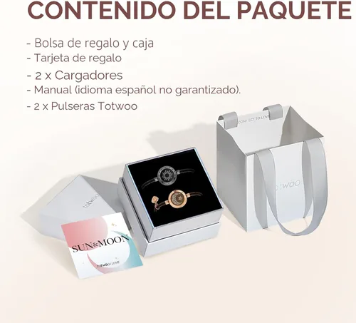 Vista 6 de TOTWOO Sun and Moon Long Distance Touch Bracelets for Couples Negro y oro rosa
