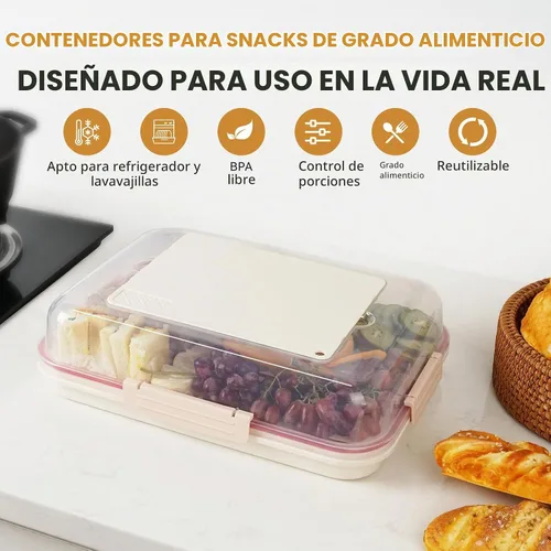 Vista 4 de Recipiente de almacenamiento de alimentos con tapa para tabla de cortar, bandeja de aperitivos con compartimento para bolsa de hielo y divisor Crema