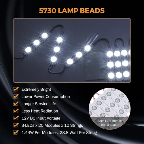 Vista 2 de BEAMNOVA Luz blanca de 100 pies extremadamente brillante para escaparates comerciales para empresas, 200 módulos de 3 LED, 12 V, tira de luces