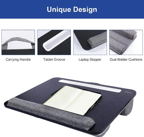 Vista 4 de Besign LT08 - Soporte para laptop, escritorio de regazo portátil con cojín de almohada, se adapta a portátiles de hasta 14 pulgadas, con tira Negro