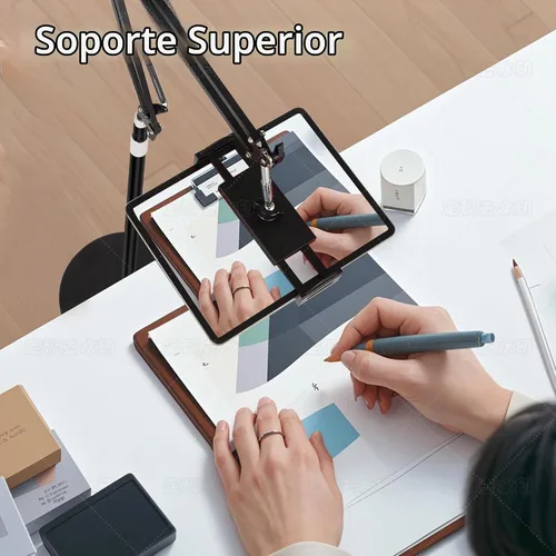 Vista 6 de Soporte de piso para tablet con base estable de 12 libras, soporte para teléfono iPad con brazo elástico de altura ajustable para iPad Pro Air Mini