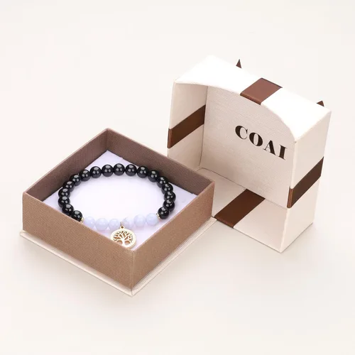 Vista 6 de COAI Pulsera de turmalina negra con árbol de la vida para mujer