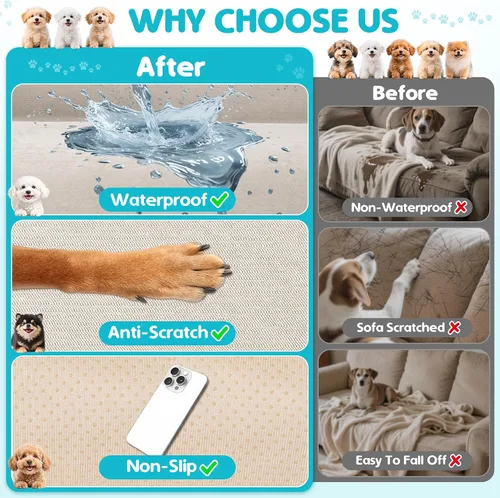 Vista 3 de Loiion Funda impermeable para sofá de perro 100% de doble cara - antideslizante, a prueba de fugas, protectores de sofá para mascotas para Almendra