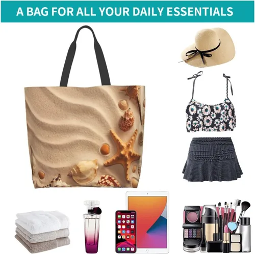 Vista 8 de Bolsa de mano de verano para playa, con estrellas de mar, grande, casual, para mujer, bolsas de hombro reutilizables para el trabajo, compras