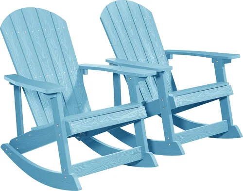 Vista 21 de YEFU Mecedora para exteriores, mecedora Adirondack, silla mecedora de patio con respaldo ancho, silla mecedora de gran tamaño con aspecto de madera