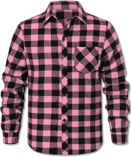 Vista 2 de Cromoncent - Camisa casual de franela a cuadros con botones para hombre