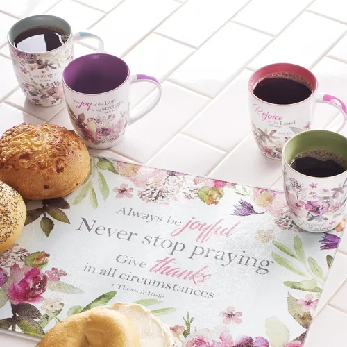 Vista 4 de Christian Art Gifts Juego de tazas de café o té de cerámica para mujer, diseño de flores de acuarela con versículo bíblico, juego de 4 tazas de café