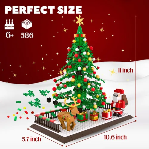 Vista 6 de Juego de construcción de árbol de Navidad, figuras de Papá Noel y reno, bloques de construcción, para niños de 6 años en adelante, niños, niñas