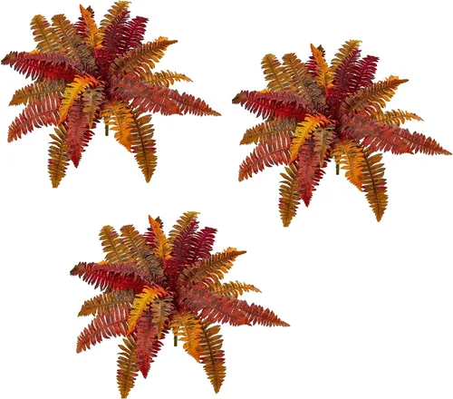 Vista 2 de Nearly Natural 20" Autumn Boston Fern Artificial (juego de 3) plantas de seda naranja
