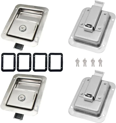 Vista 5 de Paquete de 1 cerradura de puerta de acero inoxidable resistente con mango de montaje empotrado para caja de herramientas de remolque, pestillo
