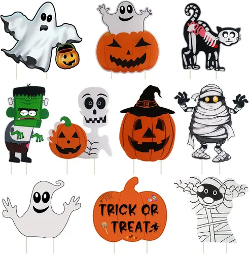 Vista 9 de Letreros iluminados para patio, accesorios de Halloween, estacas de patio, calabaza, fantasma, letrero de patio con estacas para decoraciones