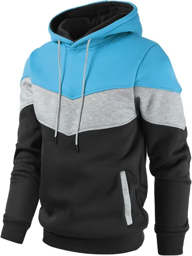 Vista 2 de Gesean Sudadera con capucha, de manga larga, para hombre, diseño de bloque de color, estilo informal, con bolsillo