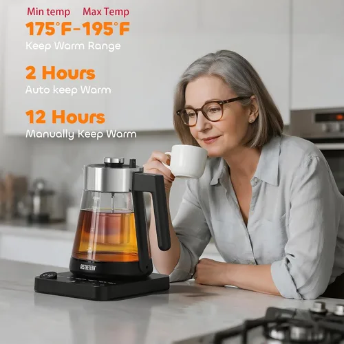 Vista 3 de Hervidor eléctrico de té con infusor Hervidor eléctrico de vidrio de 1.7 L con control de temperatura, 175 °F, temperatura mínima, apagado