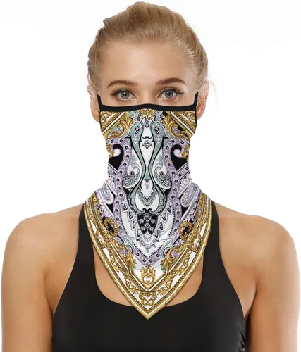 Vista 19 de YAYOUREL Polaina para el cuello, bandanas para hombres y mujeres, cubierta de bufanda para la cara con rayos UV, con agujero para las orejas