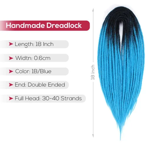 Vista 4 de Kraler Extensiones de Rastas Azules de Doble Extremo de 18 Pulgadas, 20 Hebras Sintéticas DE Extensiones de Rastas Hechas a Mano, Estilo de Rastas