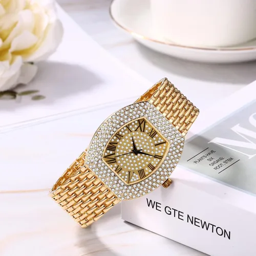 Vista 5 de JewelryWe Gold Tone Wristwatch Quartz Analog Business Casual Dress Watch Hip Hop Iced Out Watches for Christmas
