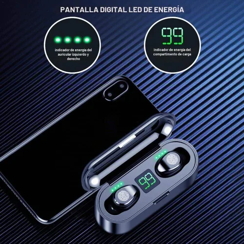 Vista 2 de Auriculares inalámbricos Bluetooth con control táctil, mini F9 5.0 TWS IPX5 impermeable táctil inalámbrico estéreo auricular Bluetooth, mini