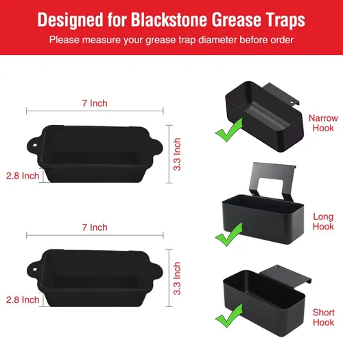 Vista 2 de Paquete de 2 Forros de Silicona para Tazas de Grasa Blackstone para Plancha de 36 28 22 17 Pulgadas, Forro Reutilizable para Bandeja de Grasa