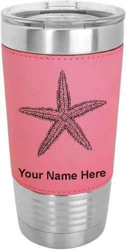 Vista 13 de LaserGram Vaso aislado al vacío de 20 onzas, estrella de mar, grabado personalizado incluido (piel sintética, gris)