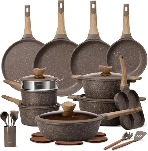 Vista 12 de CAROTE Juego de 26 piezas de ollas y sartenes antiadherentes, juego de utensilios de cocina ollas y sartenes de inducción, cocina antiadherente
