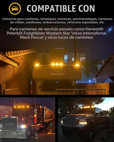 Vista 4 de Partsam 31LED - Luz de marcador de cabina ámbar impermeable para techo superior, compatible con Peterbilt/Kenworth/Freightliner/ Western