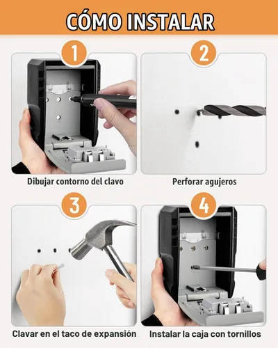 Vista 7 de BKNOOU - Caja grande con cerradura de llave para montaje en pared exterior, código de combinación de 4 dígitos Waterproof, Resettable, Anti-theft