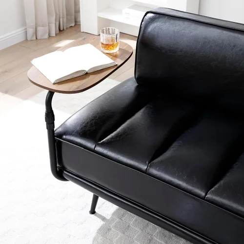 Vista 7 de 55" Inch Width Modern End of Bed Bench Faux Leather Upholstered with Side Table, 360-Degree Swivel Tray Couch,Entryway Ottoman,Window Bench with