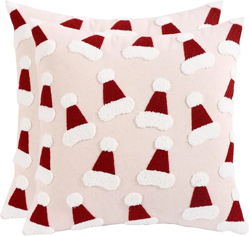 Vista 9 de Juego de 2 fundas de almohada acolchadas de Navidad de 20 x 20 pulgadas, árbol de Navidad rojo con copo de nieve, funda de almohada para fiesta