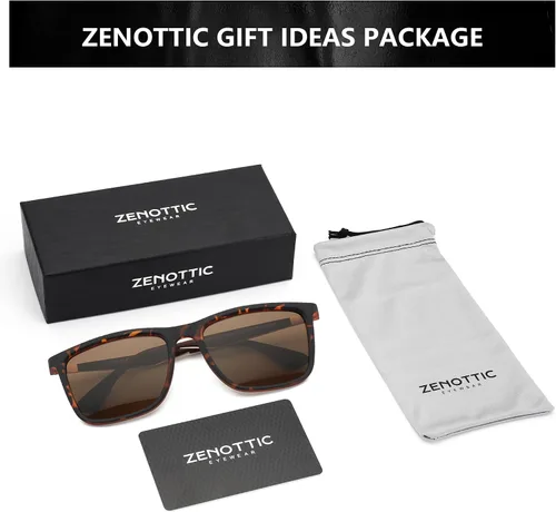 Vista 6 de ZENOTTIC Lentes de sol polarizados para hombre, cuadrados, ultraligeros, marco de fibra de carbono, protección UV400, gafas de sol clásicas