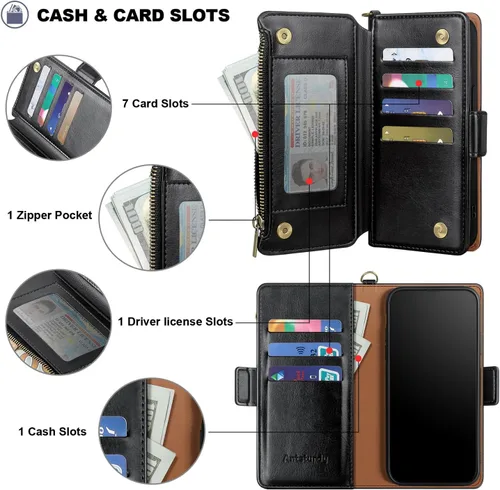 Vista 6 de Antsturdy Funda compatible con Samsung Galaxy S23 FE 5G con tarjetero para mujeres y hombres, funda de teléfono con bloqueo RFID, funda protectora