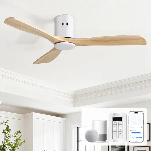 Vista 16 de Sofucor - Ventilador de techo empotrado y de varilla corta de 52 pulgadas con luz, con 3 aspas de madera maciza y control remoto, ventilador