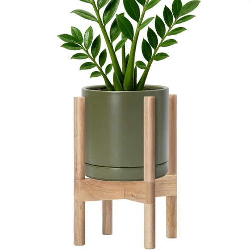 Vista 106 de D'vine Dev Maceta de cerámica con soporte de ébano – Maceta redonda moderna de 8 pulgadas con soporte para maceta de madera, color negro, 55-B-M-2