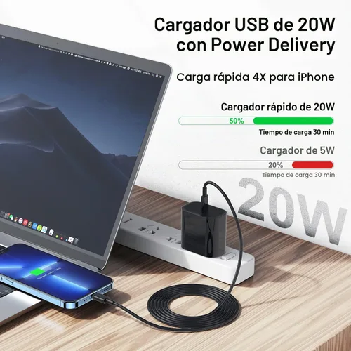 Vista 2 de Fashia Cargador rápido para iPhone, cable Lightning de carga rápida de 6 pies, para iPhone 14, 13, 12 Pro Max, carga rápida con bloque de cargador