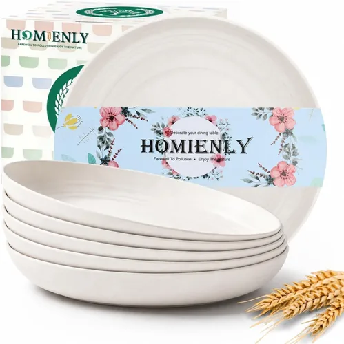 Vista 15 de Homienly Juego de 6 platos pequeños de postre de 8 pulgadas, platos profundos de paja de trigo irrompibles para fiestas, campamento, microondas