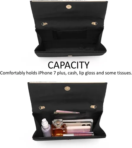 Vista 6 de DETARA Bolsas de noche para mujer, con lentejuelas con purpurina, bolso de mano brillante para mujer, bolso formal de boda, fiesta, baile