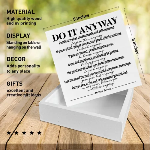 Vista 2 de Caja de madera para oficina en casa, decoración de escritorio con citas inspiradoras para mujeres, hombres, estudiantes, terapeuta, oficina, aula