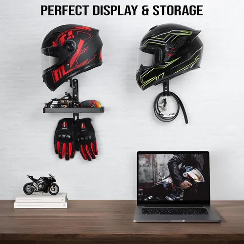 Vista 5 de PUERSI Soporte de pared para casco, rotación de 180°, para motocicleta, bicicleta, carreras, ropa exterior, exhibición de equipo deportivo