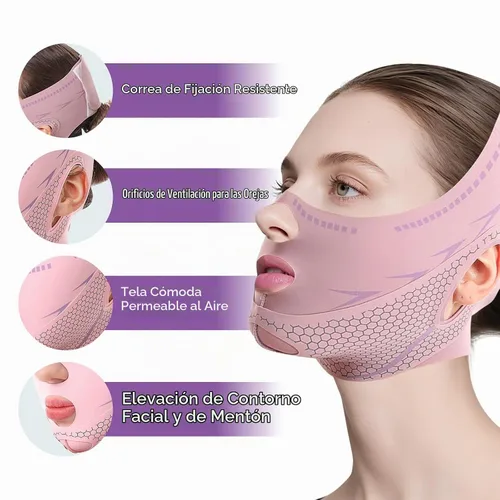 Vista 6 de Máscara de elevación de barbilla con línea V, correa de barbilla reductora de doble barbilla para dormir, máscara de estiramiento facial