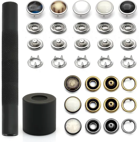 Vista 20 de CRAFTMEMORE 20 juegos de botones de perlas negras de 0.25 pulgadas (0.413 in) para camisa occidental (negro)