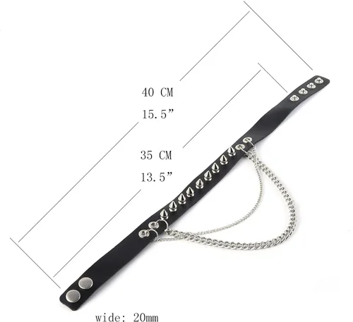 Vista 6 de HZMAN Collar Gargantilla de Cuero con Espigas Metálicas, Puños Puntiagudos y Eslabón de Seguridad para Mujeres y Hombres 01-Negro