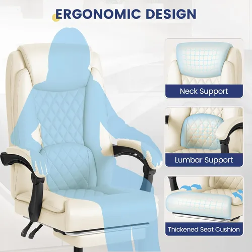 Vista 4 de Shahoo Silla de oficina grande y alta, silla de piel sintética ajustable en altura con reposapiés y soporte lumbar, silla ergonómica de respaldo
