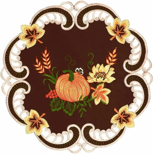 Vista 6 de Caminos de mesa bordados marrones de cosecha de Acción de Gracias para decoraciones de otoño u otoño (14 x 34 pulgadas)