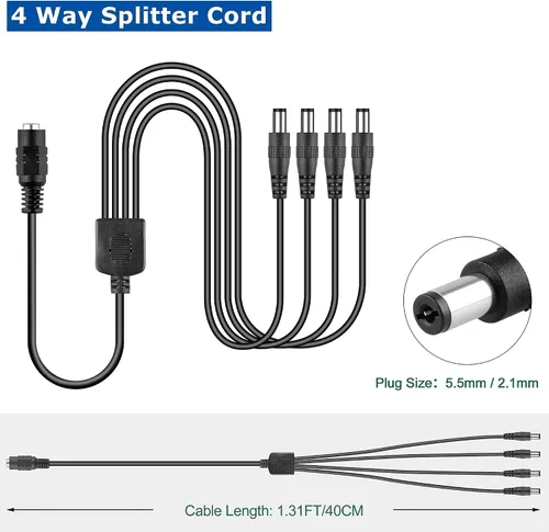 Vista 2 de Conector divisor de repuesto de 1 a 4 vías 12 V 2 A DC adaptador para cámaras de seguridad Mace Camera