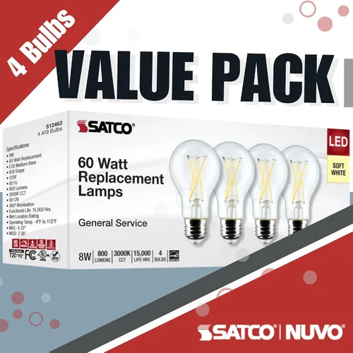 Vista 5 de Satco S12463 8A19/CL/LED/E26/930/4PK/120V (24 bombillas LED)