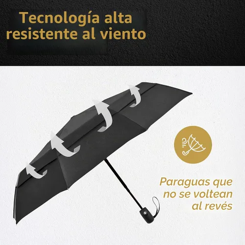 Vista 3 de Windproof Travel Umbrella Auto Open Close, Compact 42" Folding Umbrella Negro
