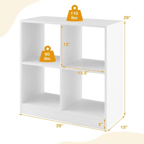 Vista 3 de Costzon Organizadores y almacenamiento de juguetes, estantería de madera blanca de 4 cubos para niños para libros, organización de exhibición