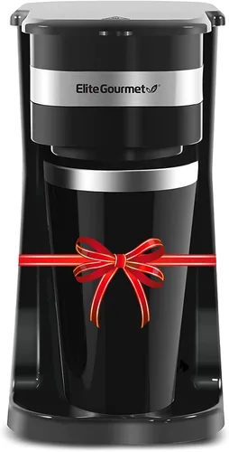 Vista 5 de Elite Gourmet Cafeteras personales de una sola porción con tazas de viaje de acero inoxidable de 14 onzas, compatibles con posos de café, filtros