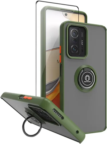 Vista 8 de QUIETIP Funda compatible con Xiaomi 11T y 11T Pro con protector de pantalla, TPU + policarbonato duro a prueba de golpes, anillo magnético para Negro
